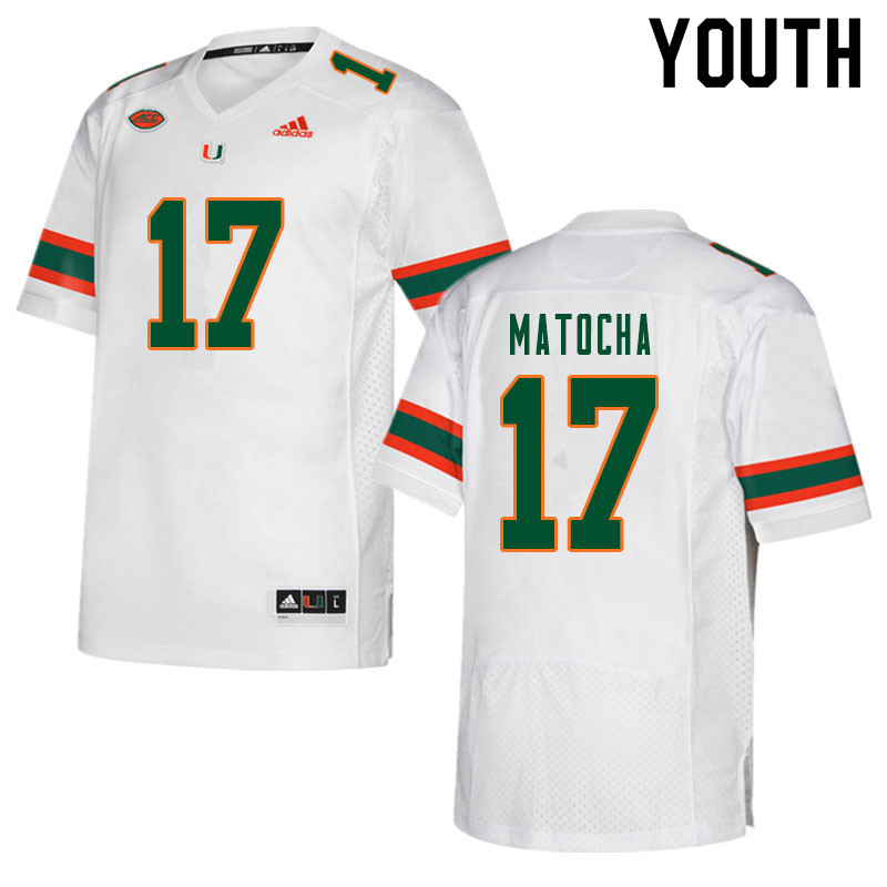 Youth #17 Peyton Matocha Miami Hurricanes College Football Jerseys Sale-White - Click Image to Close